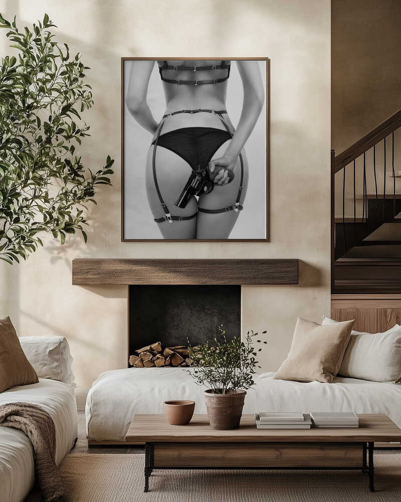 Danger and desire in one frame. A provocative pose with pistol in hand — bold, fearless, and impossible to ignore.
Artist: David Drake