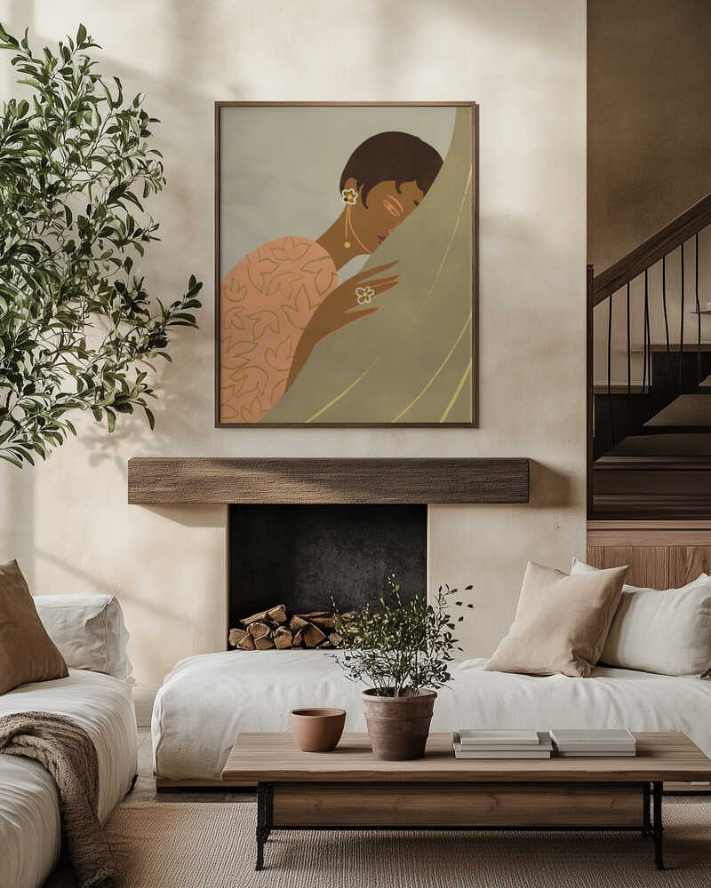 A calm, modern illustration by Arty Guava. A woman rests against a soft green background, quiet and thoughtful. Simple lines, gentle colour, and an understated mood make it a piece that speaks without shouting.

