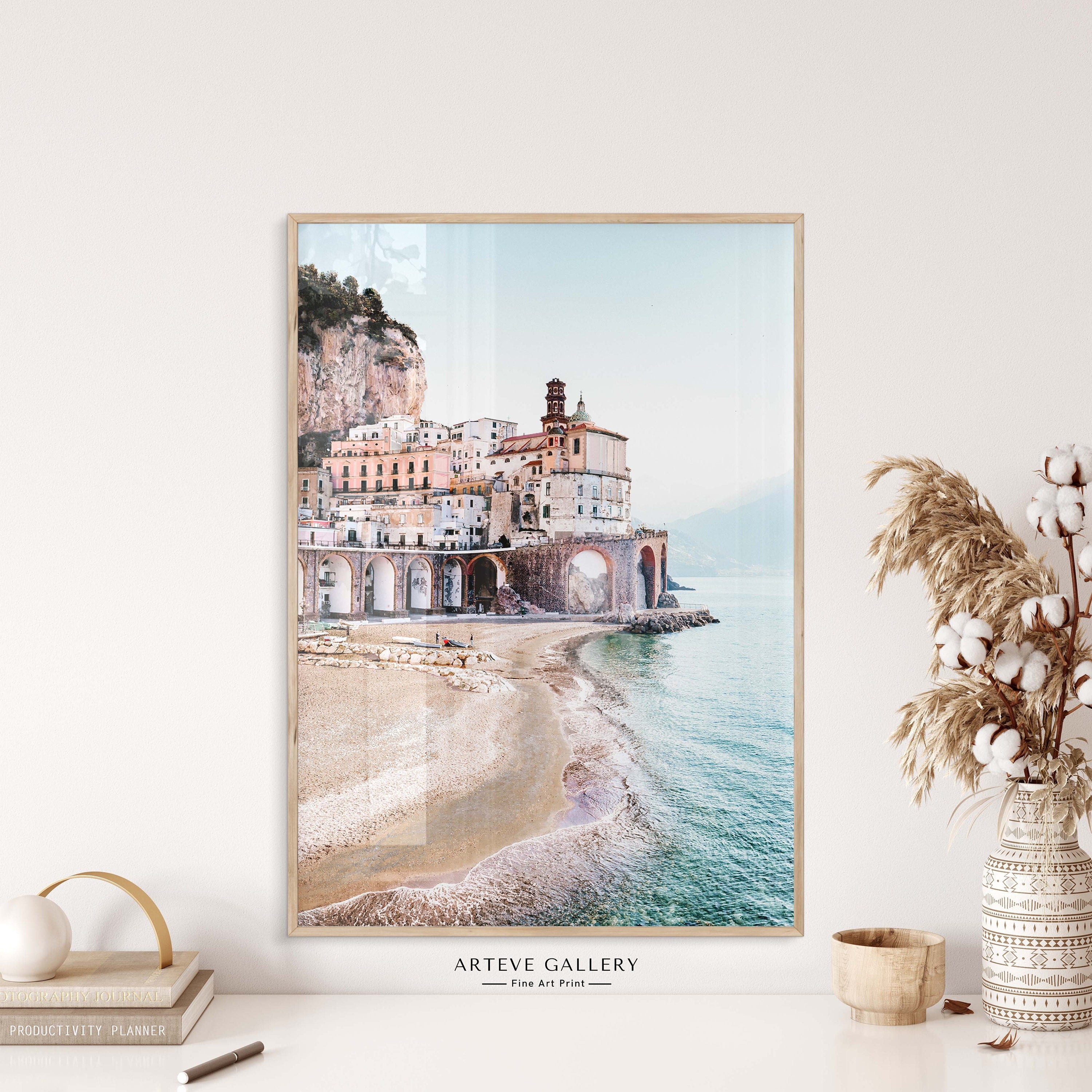 Beach, Amalfi Coast. Town by the sea and sandy beach on the Amalfi Coast in Italy