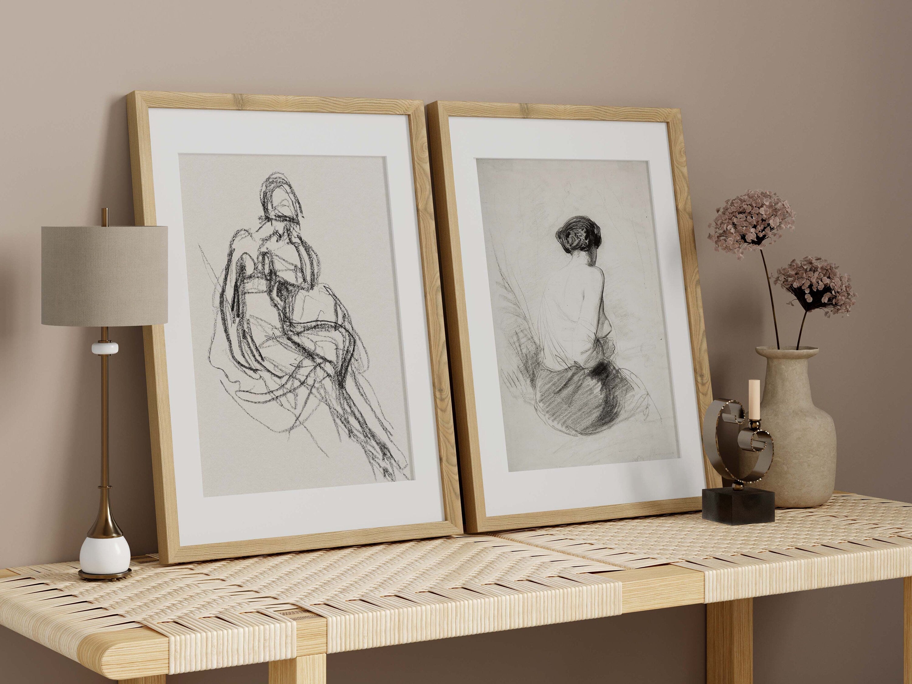 Vintage Woman Drawing Line Art | Woman Minimalist Sketch Art | Dining Neutral Wall Art | Black and White Vintage Art